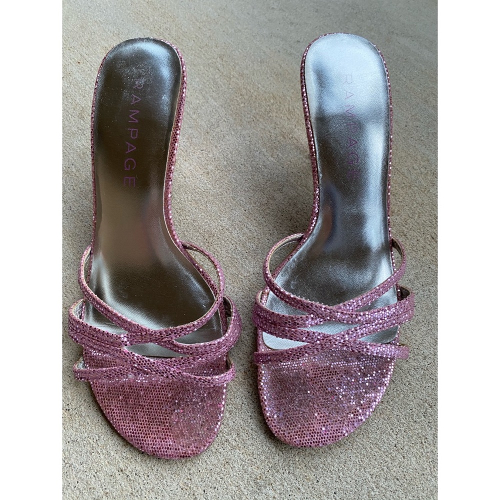 Rampage Sparkly Pink Kitten Heel Sandals